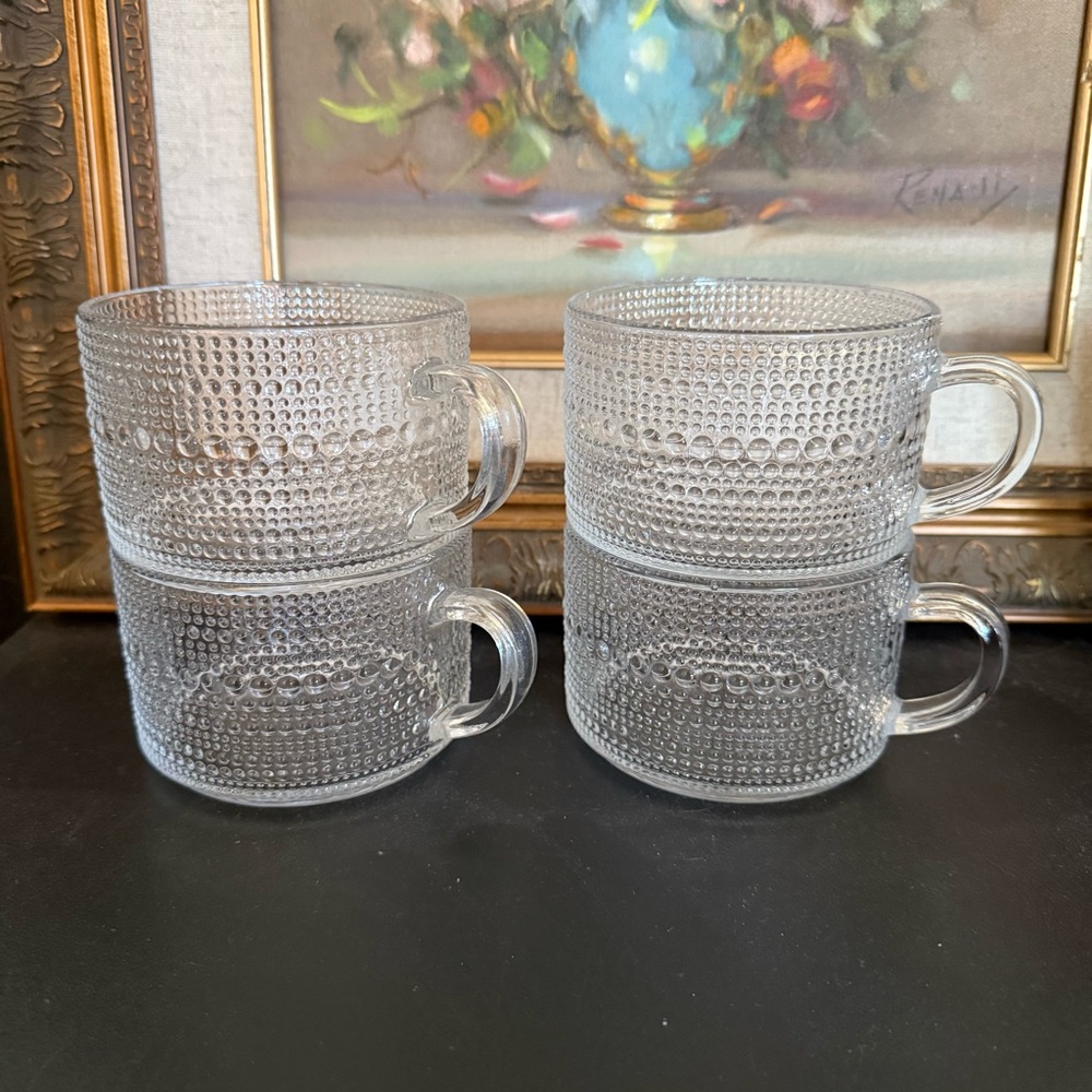 Clear Textured Glass Coffee Mug - Set of 4